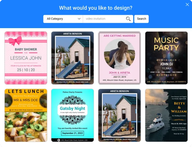 Search for your video invitation template