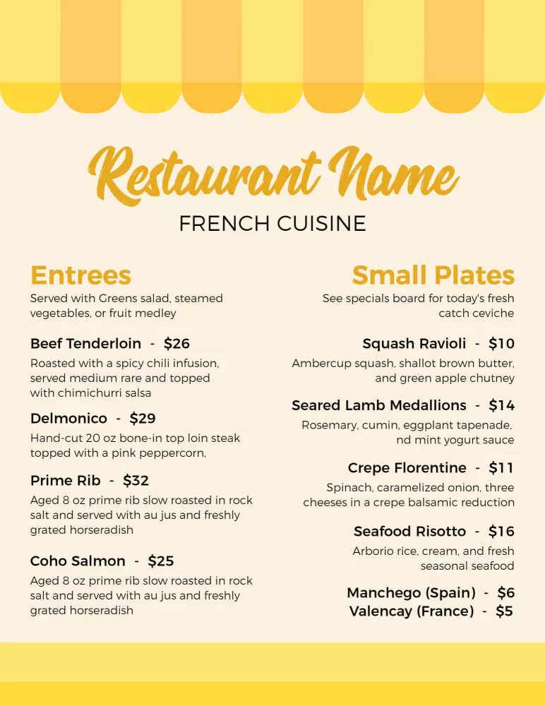Free French Menu Templates PhotoADKing